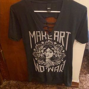 COPY - 6/$35 dark gray obey shirt with criss cross back